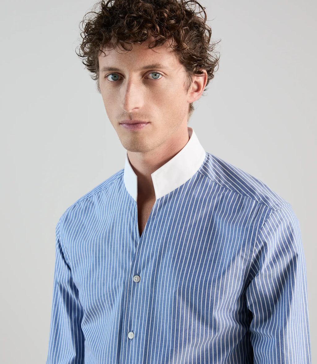 Chemise col philosophe bleue - IZAC