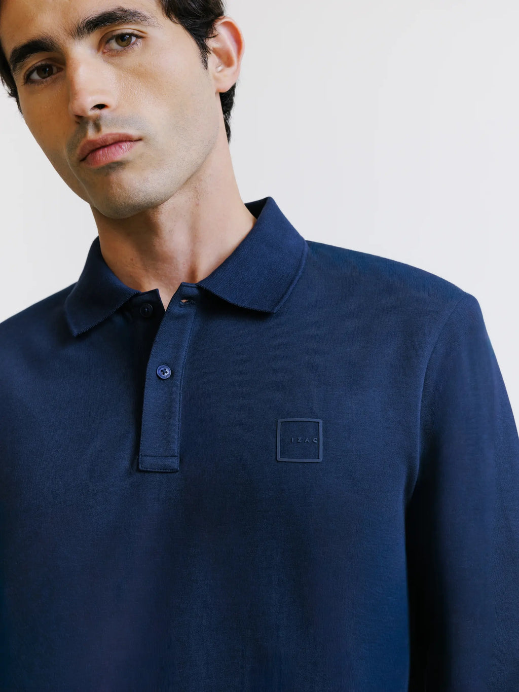 Polo manches longues col boutonné marine - IZAC