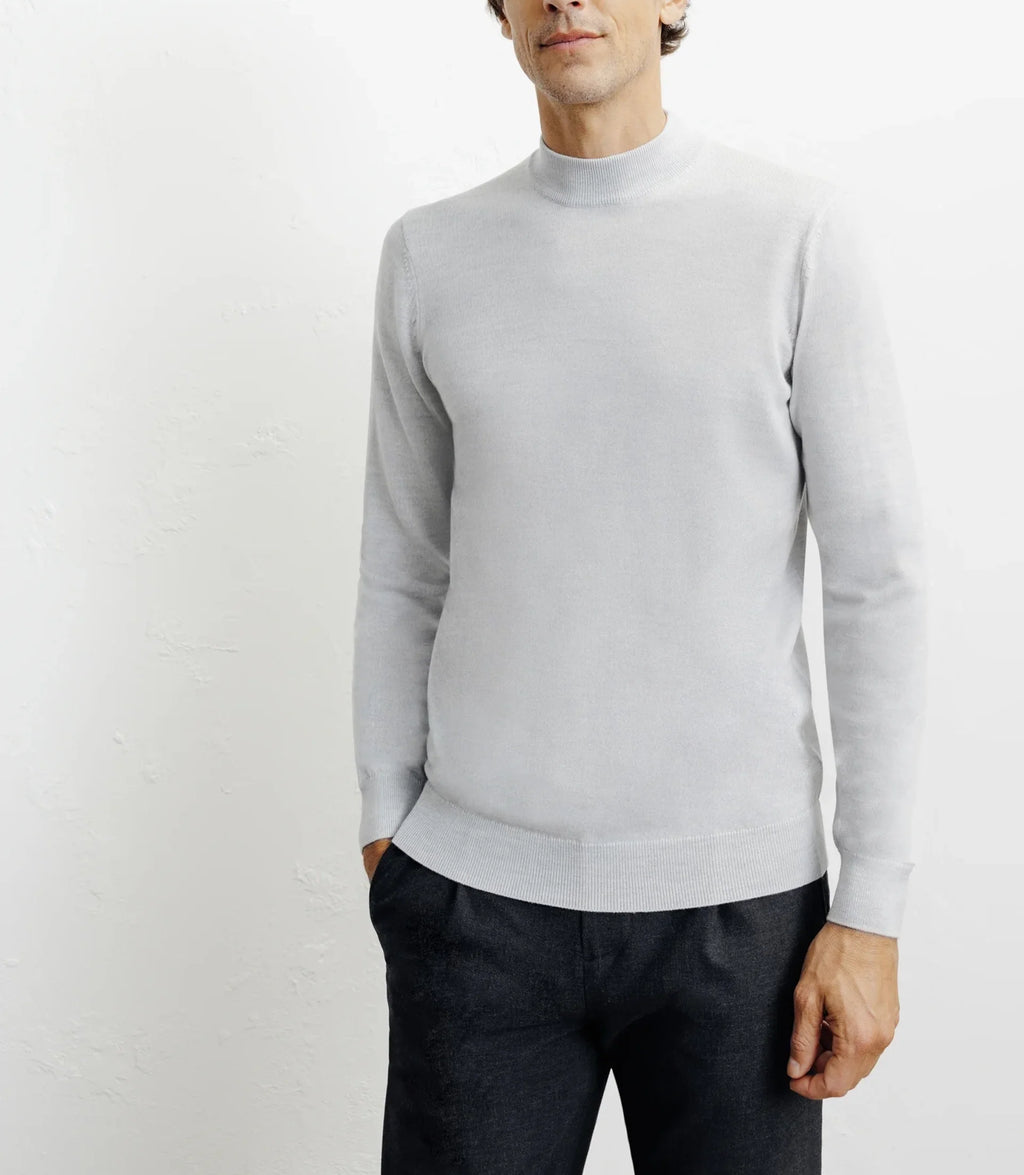 Pull col cheminée mérinos gris chiné - IZAC
