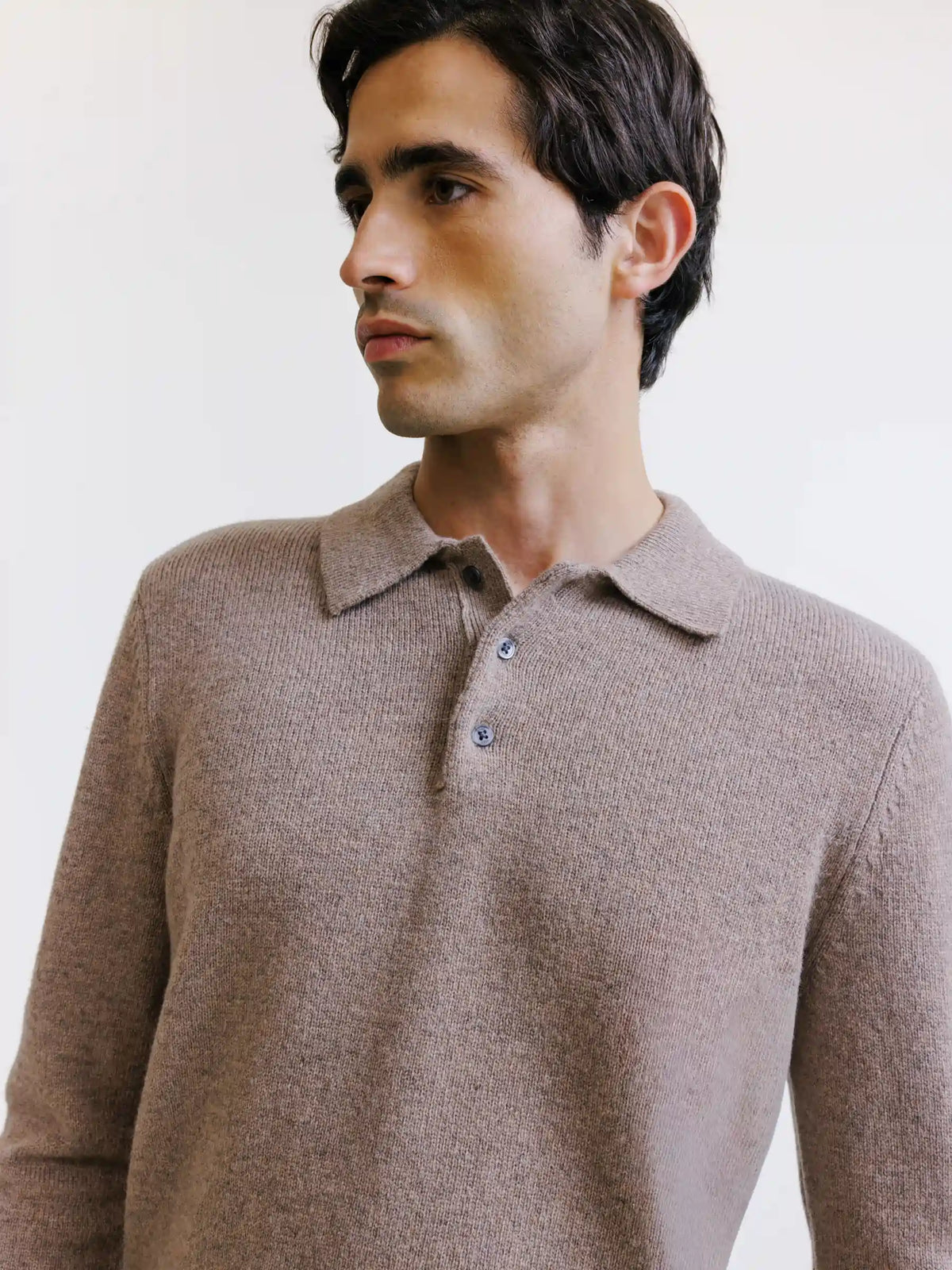 Pull en laine à col polo boutonné châtain - IZAC