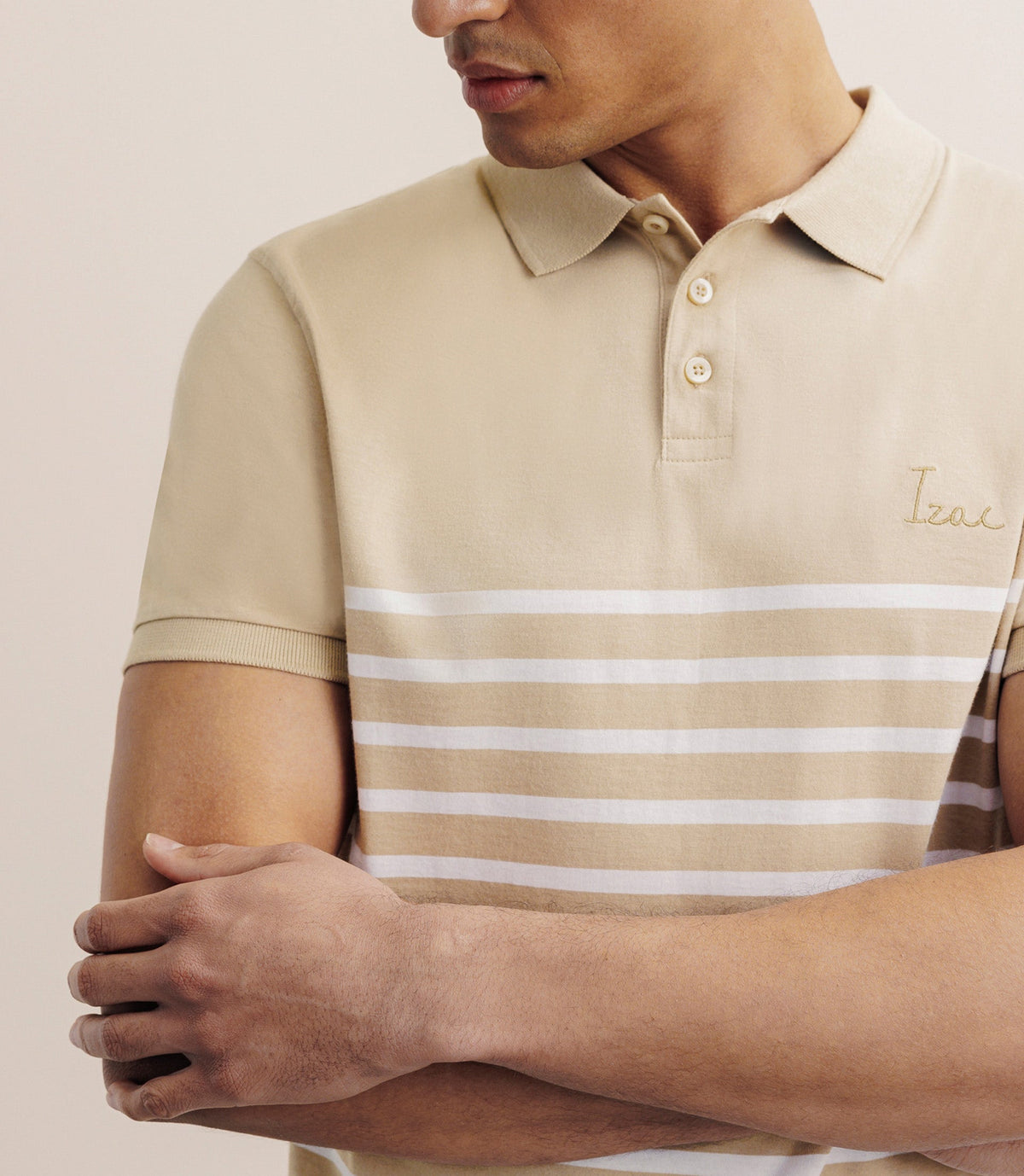 Polo boutonné marinière beige - IZAC