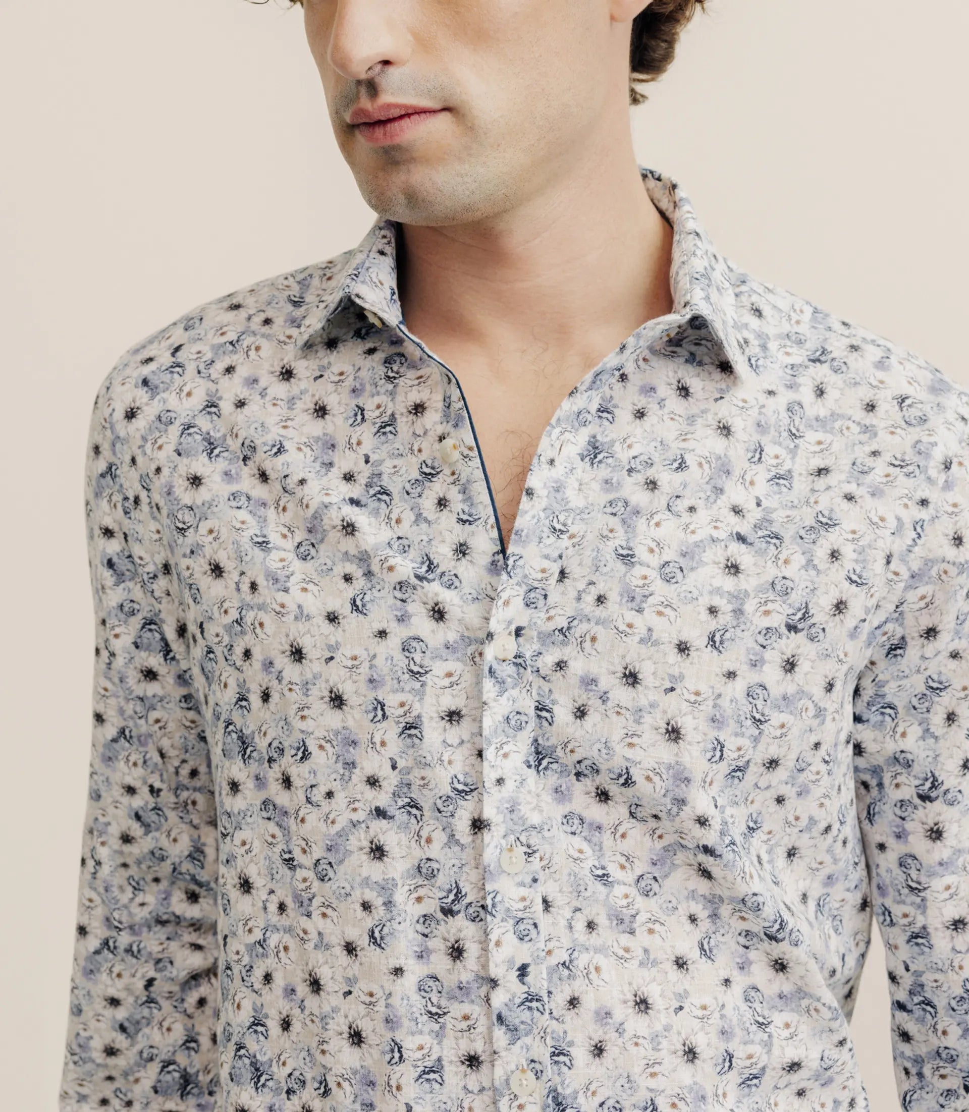 Chemise à fleurs 100% coton bleu - IZAC