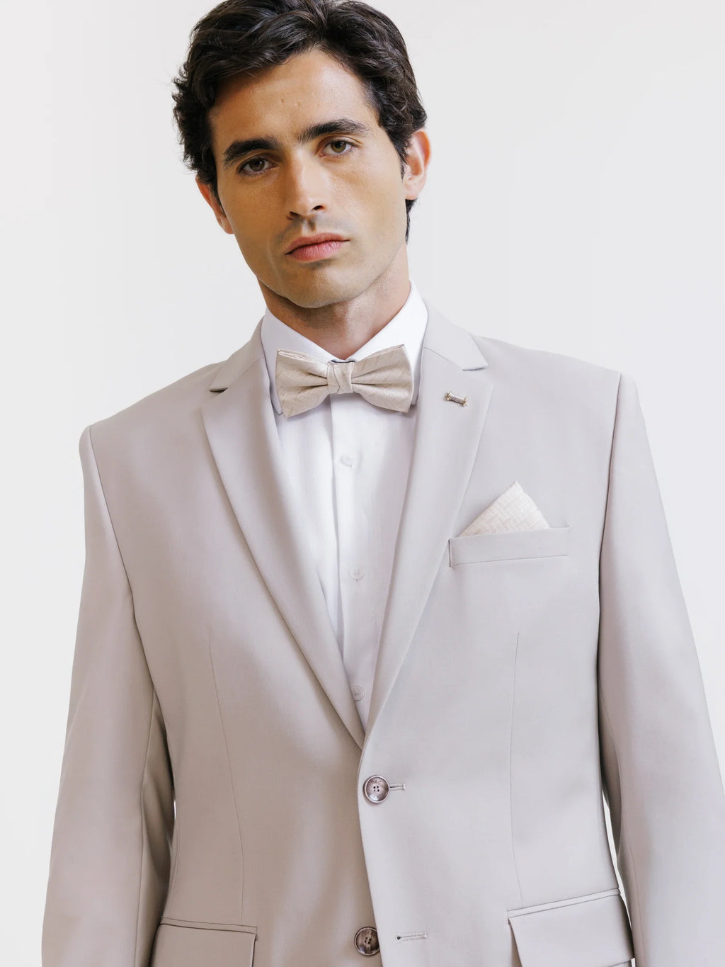 Costume 2 boutons en laine majoritaire beige - IZAC