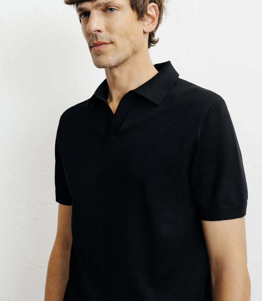 Polo col ouvert en maille noir - IZAC