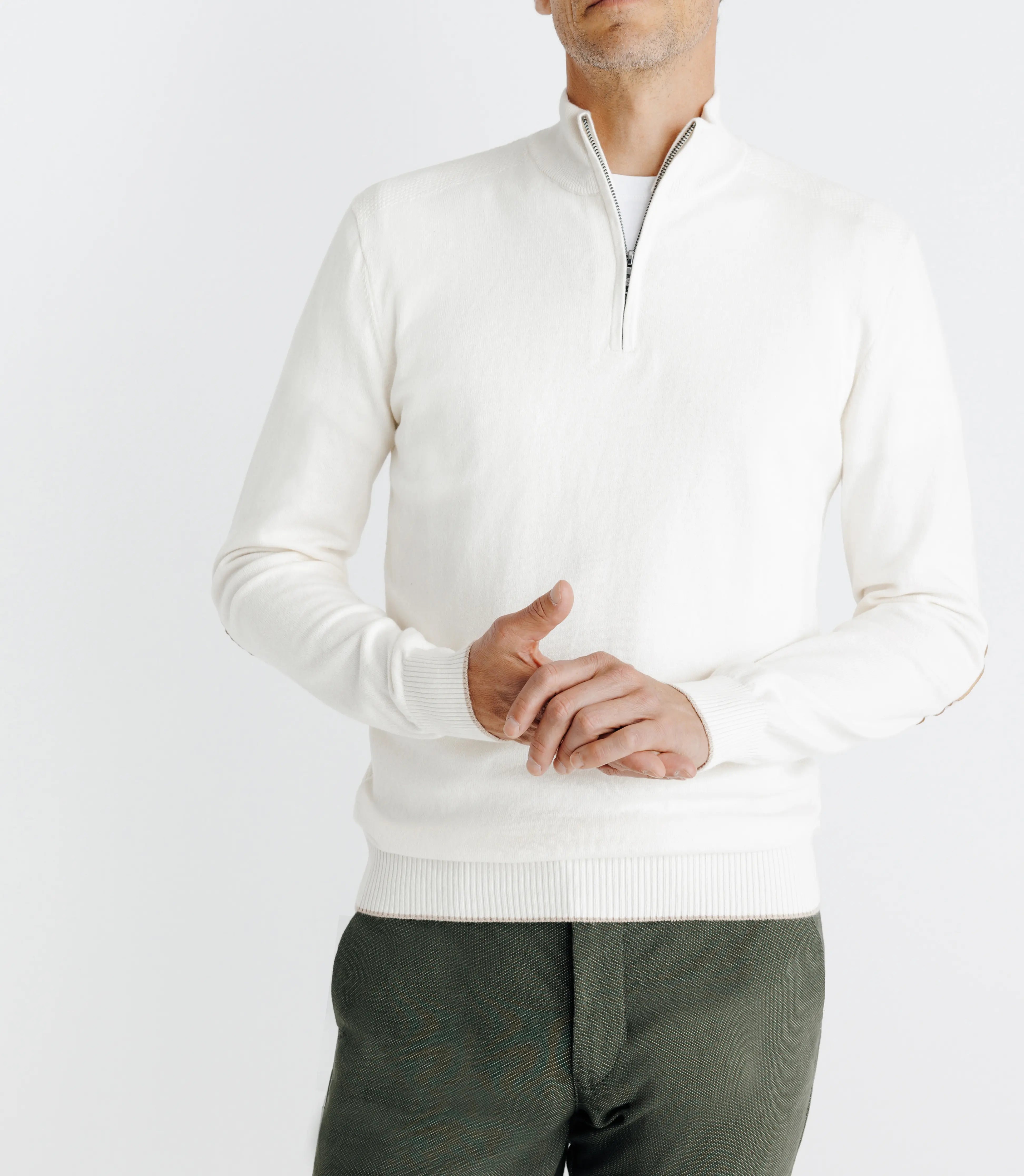 Pull coton/cachemire col zippé écru - IZAC