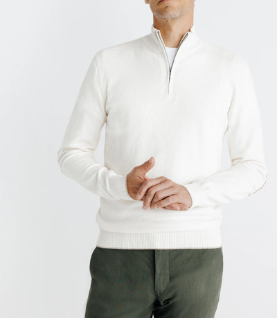 Pull coton/cachemire col zippé écru - IZAC
