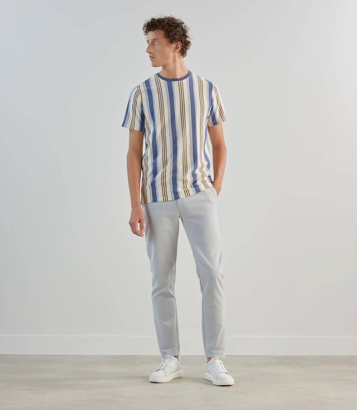T-shirt à manches courtes rayé écru denim - IZAC