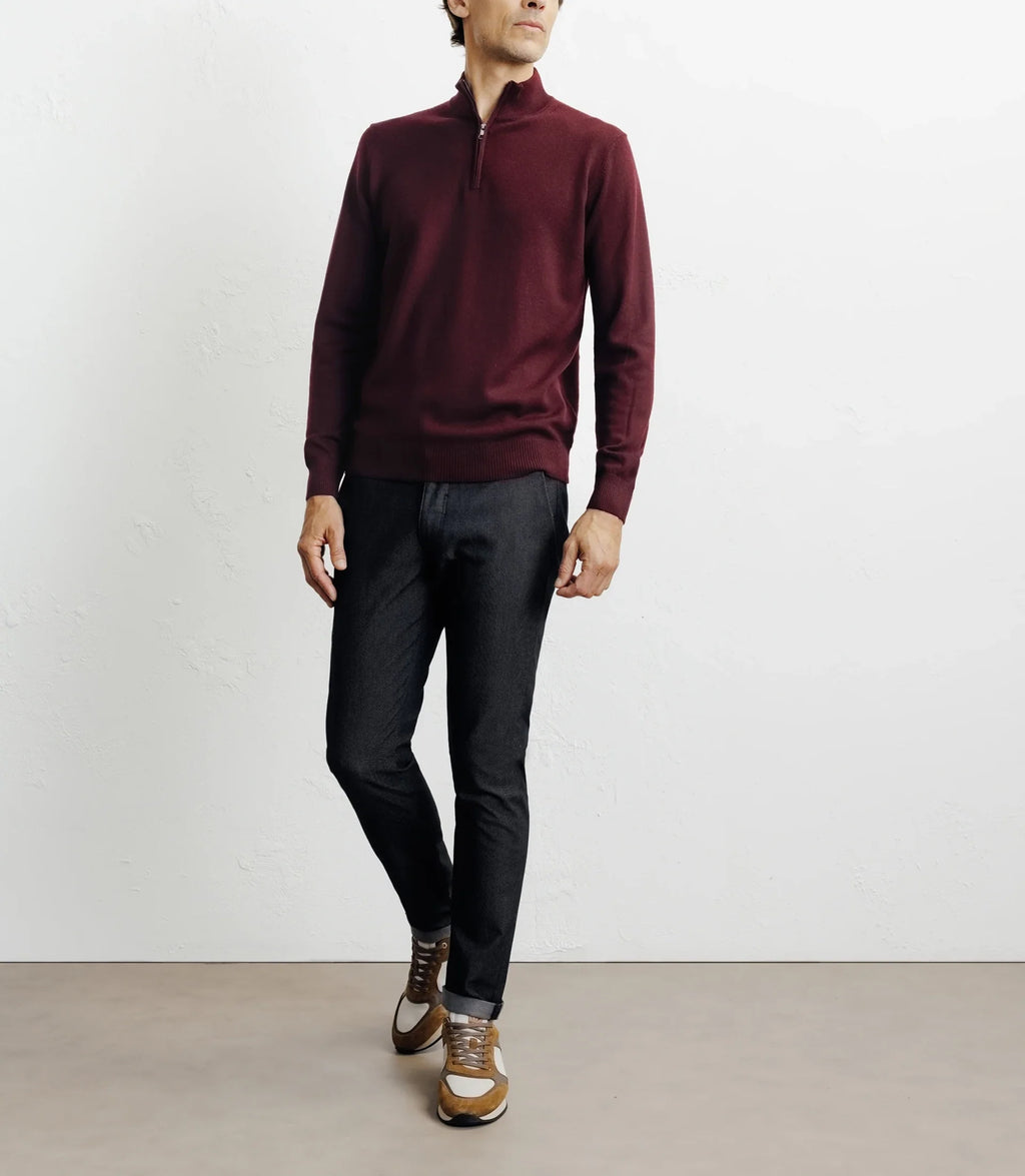 Pull à col demi zippé mérinos bordeaux - IZAC
