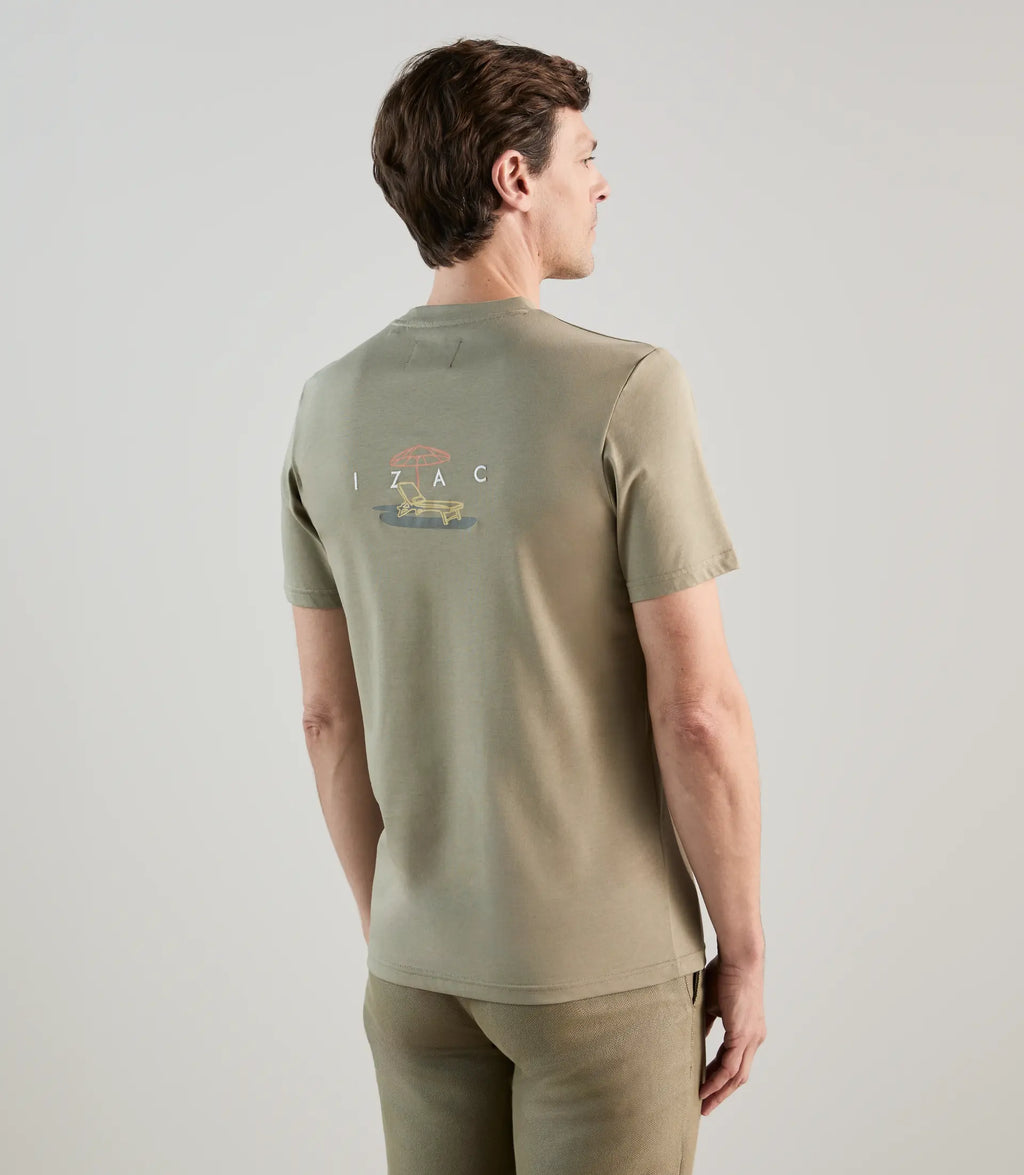 T-shirt col rond avec print kaki clair - IZAC