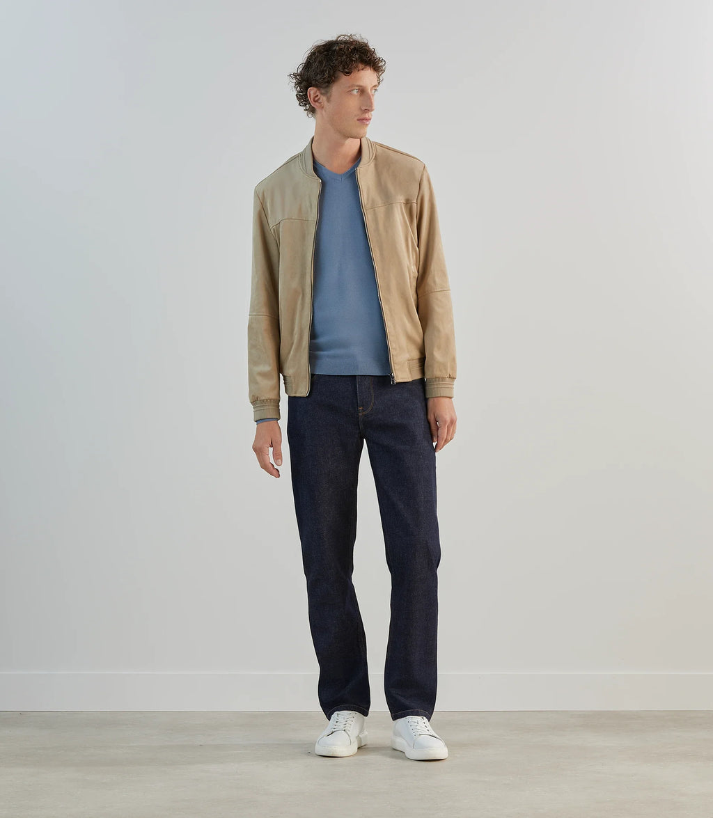 Blouson col teddy en suède beige - IZAC
