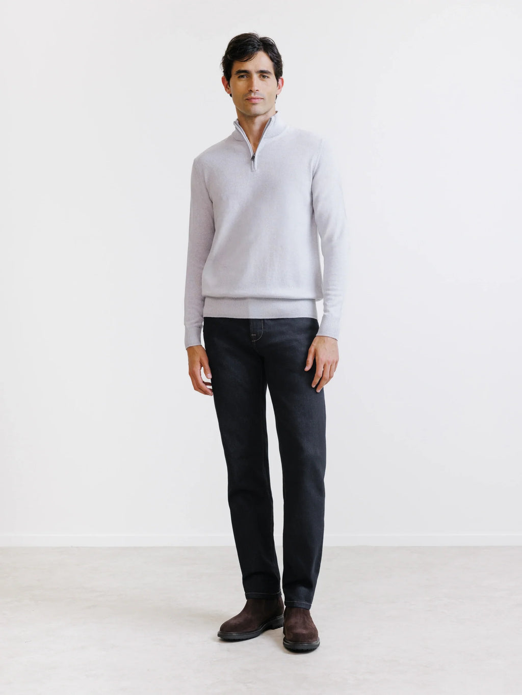 Pull demi-zippé en laine mérinos gris chiné - IZAC