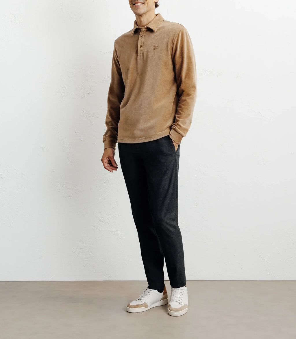 Polo boutonné manches longues camel - IZAC