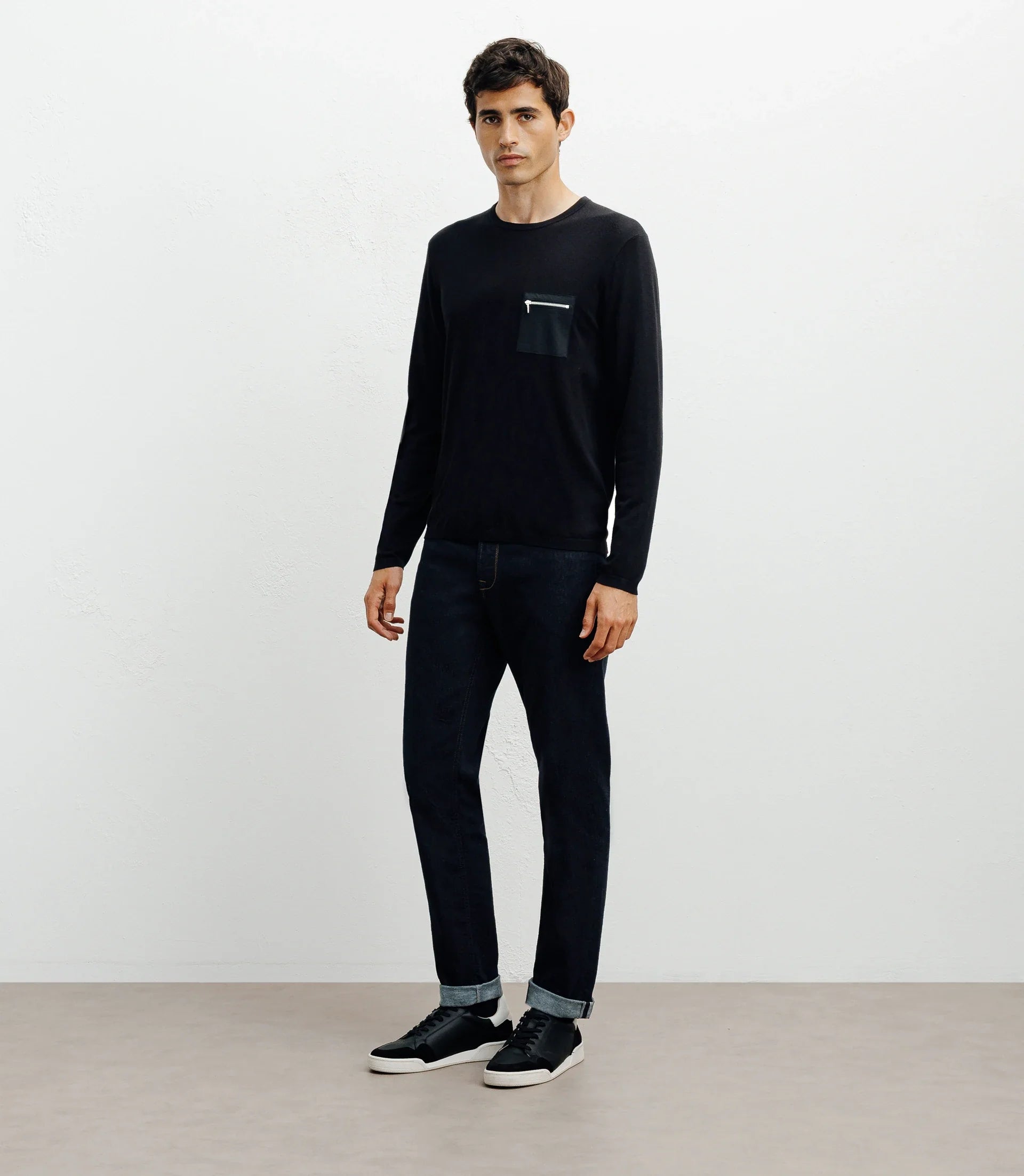 Pull manches longues col rond en maille noir - IZAC