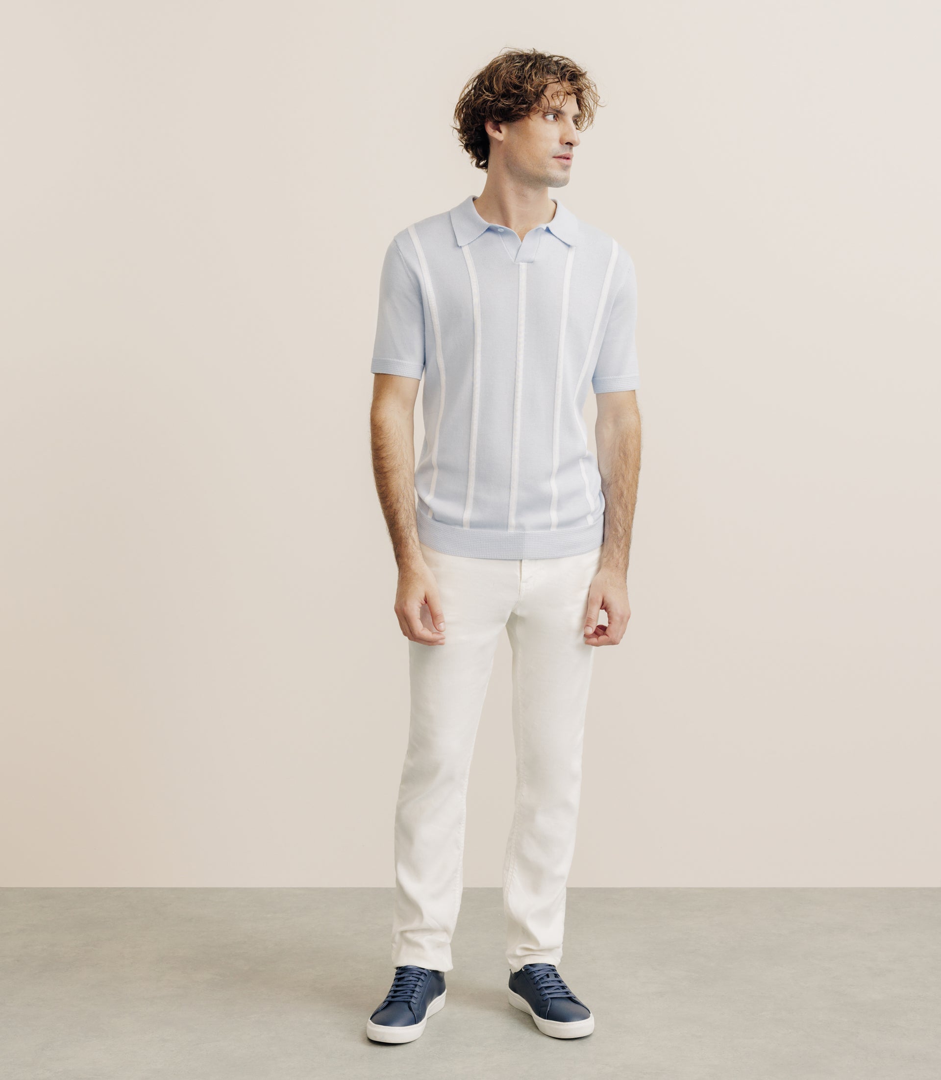 Polo en maille à rayures bleu ciel - IZAC