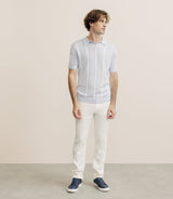 Polo en maille à rayures bleu ciel - IZAC