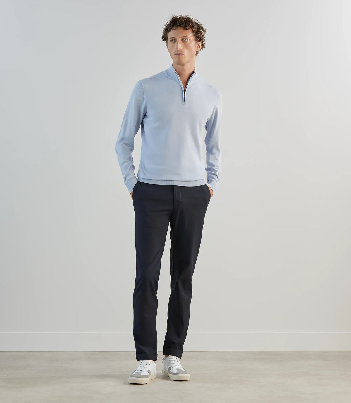 Pull demi - zip à col montant bleu ciel - IZAC