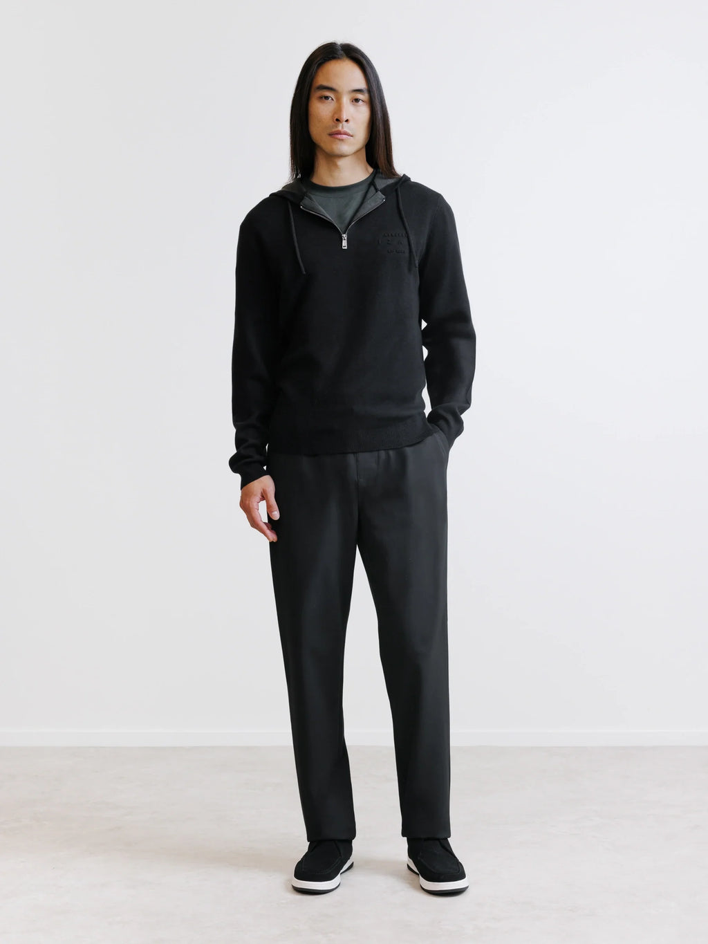 Hoodie en maille à capuche demi-zippé noir - IZAC