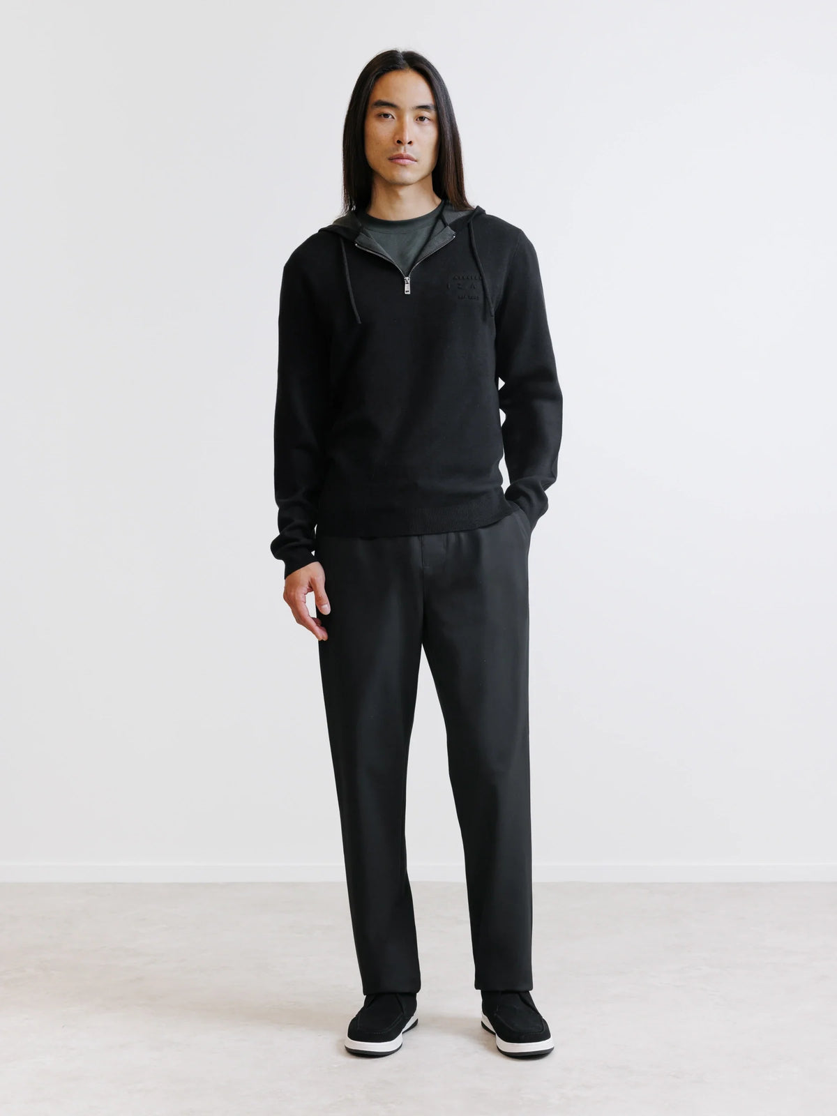 Hoodie en maille à capuche demi-zippé noir - IZAC