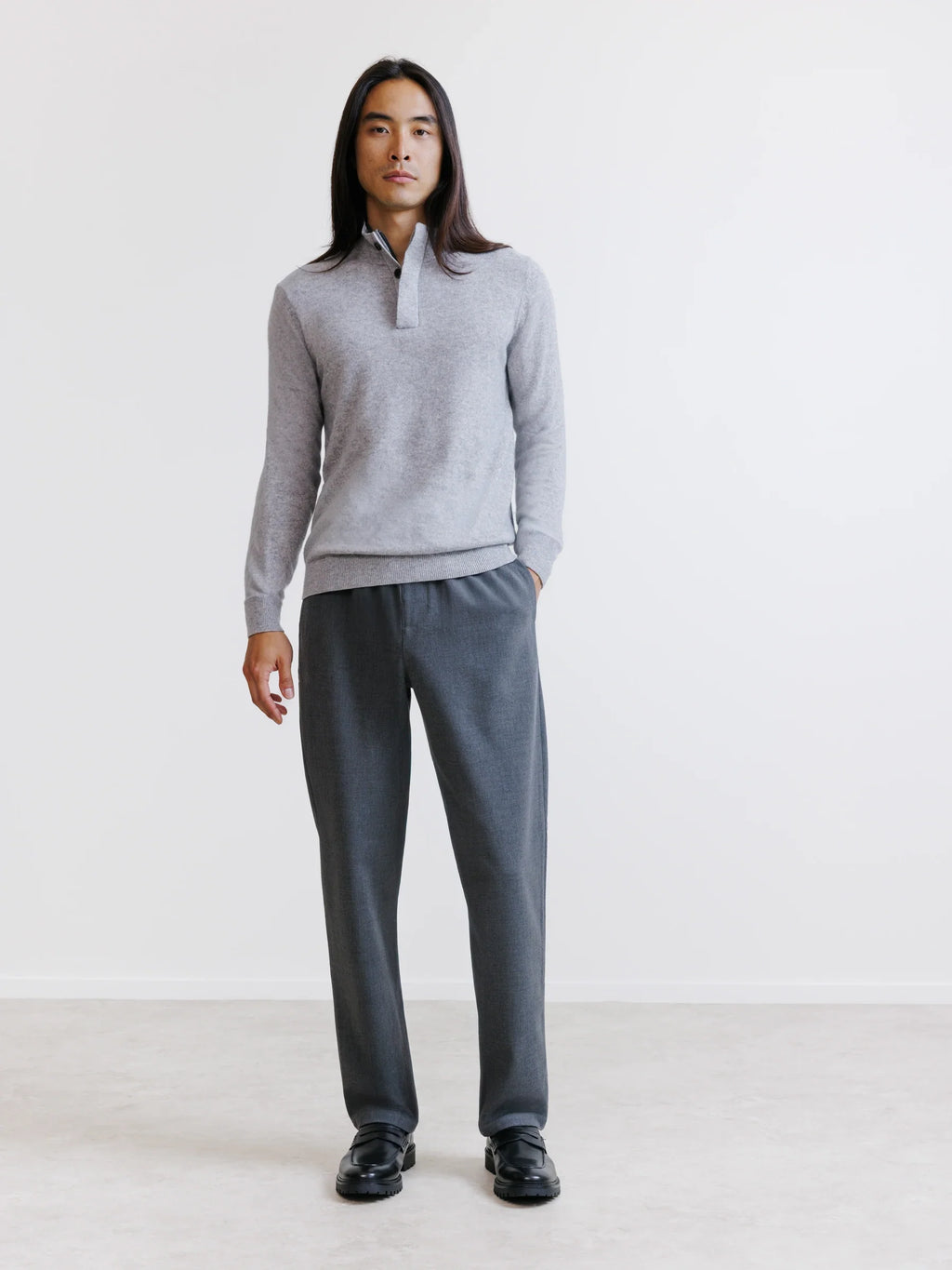 Pull col montant 100% cachemire gris chiné - IZAC
