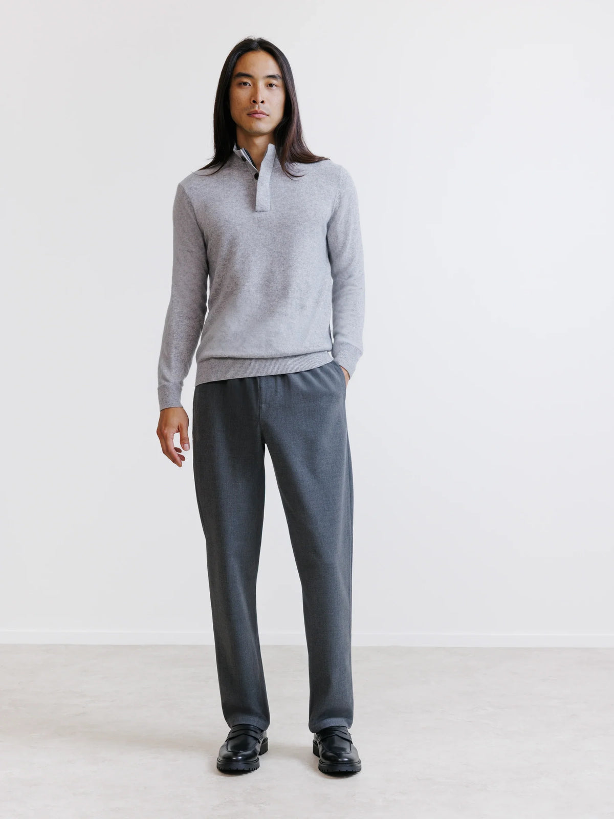 Pull col montant 100% cachemire gris chiné - IZAC