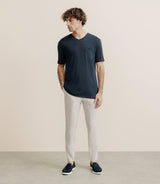 T-shirt col V 100% lin marine - IZAC