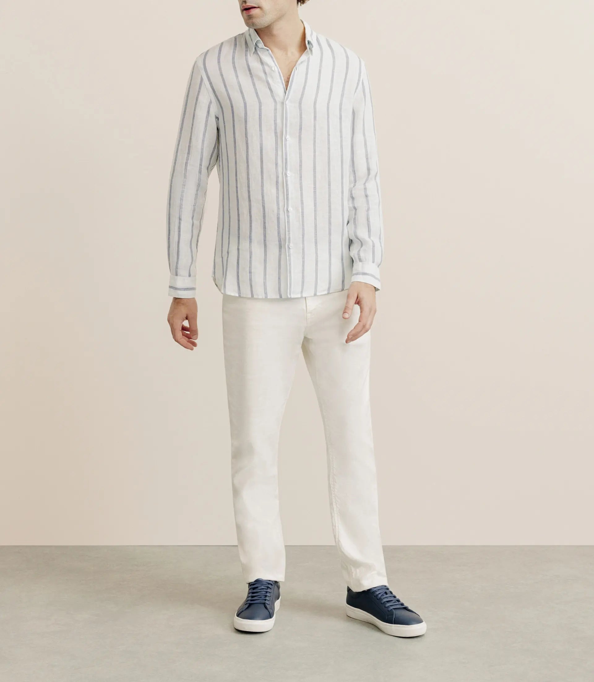 Chemise rayée 100% lin verte - IZAC