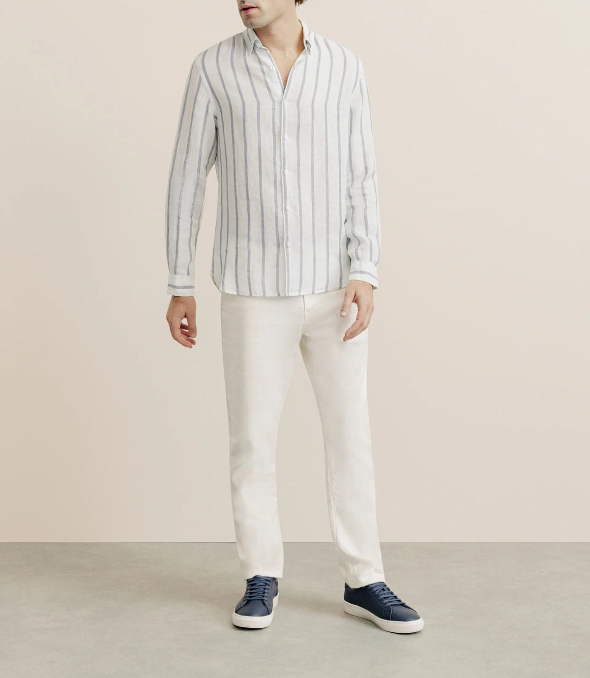 Chemise rayée 100% lin verte - IZAC
