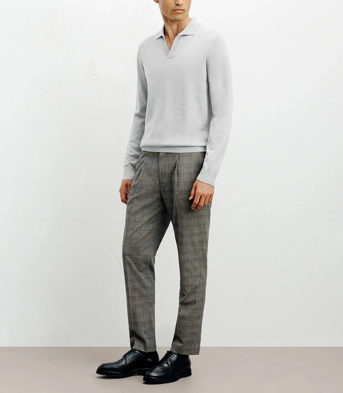 Pull col polo en laine mérinos gris - IZAC