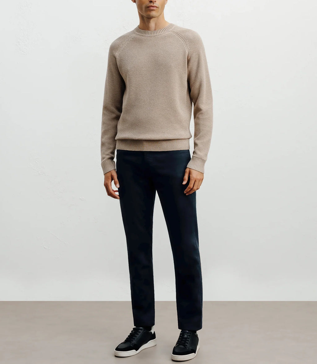 Pull col rond jeux de points beige - IZAC