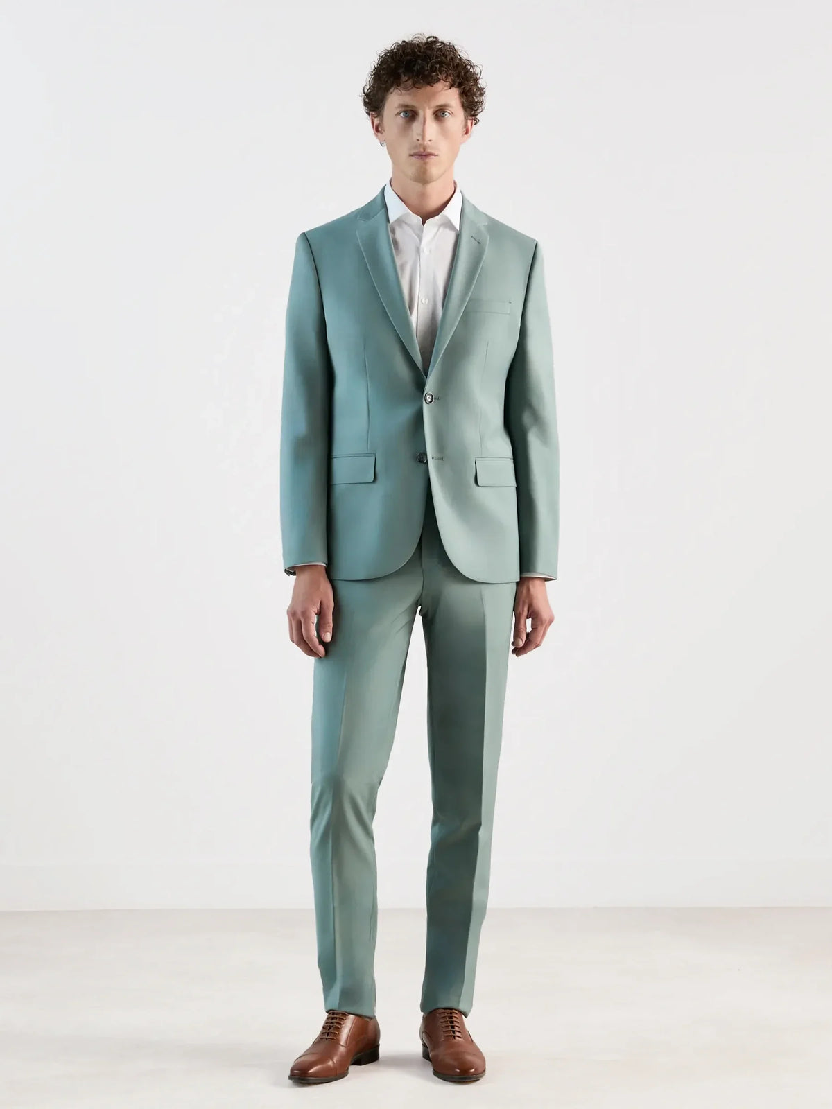 Costume 2 boutons en laine majoritaire vert clair - IZAC