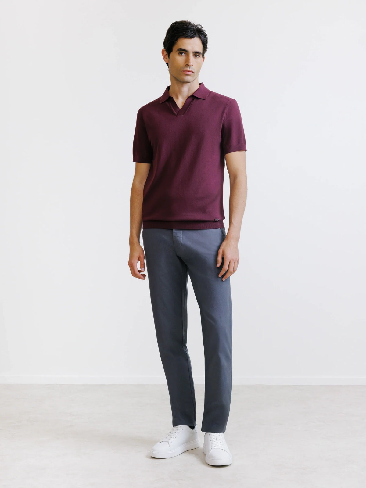 Polo col ouvert en maille bordeaux - IZAC