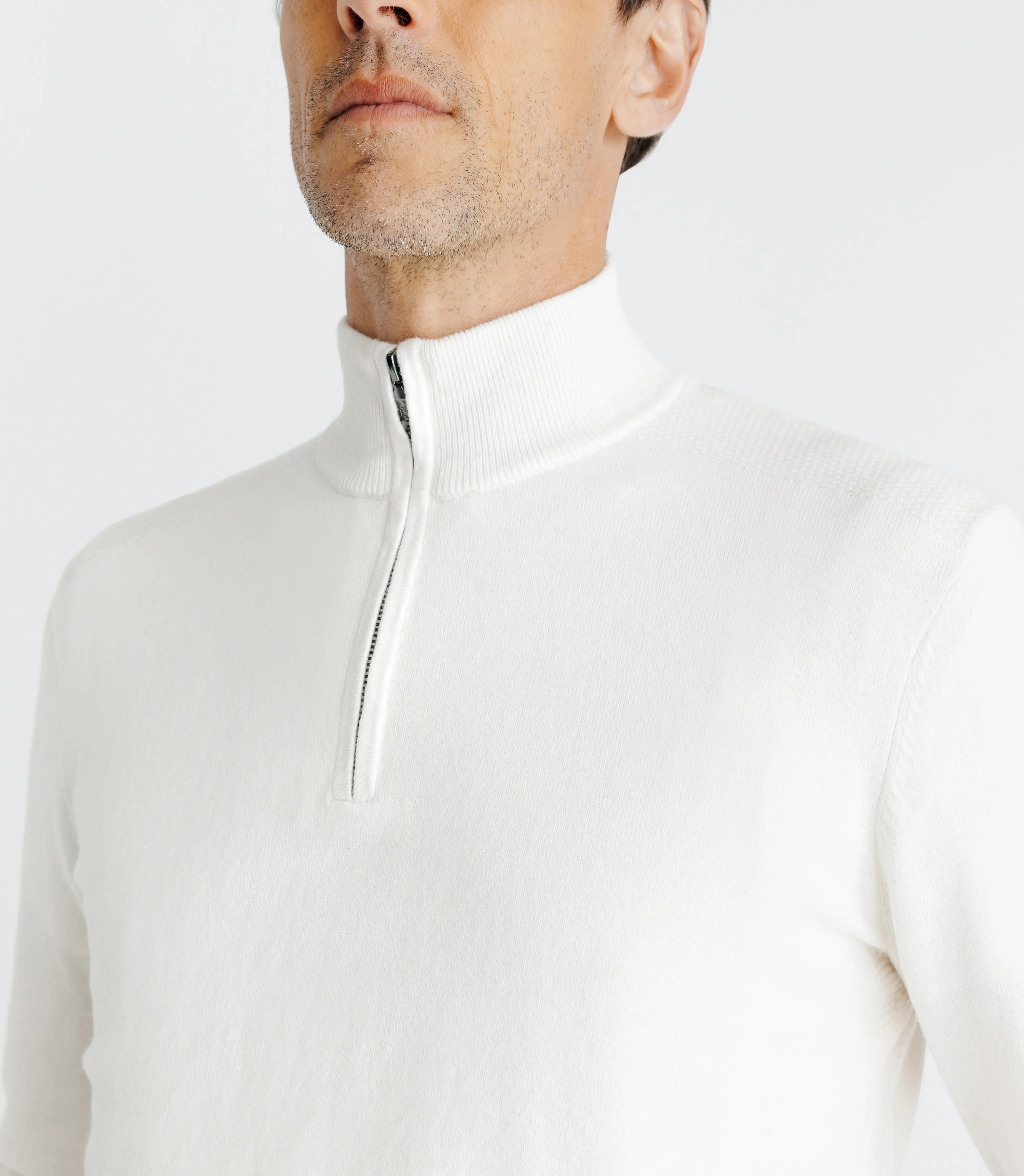 Pull coton/cachemire col zippé écru - IZAC