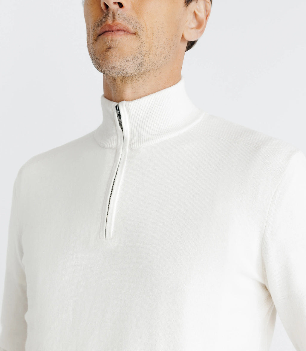 Pull coton/cachemire col zippé écru - IZAC