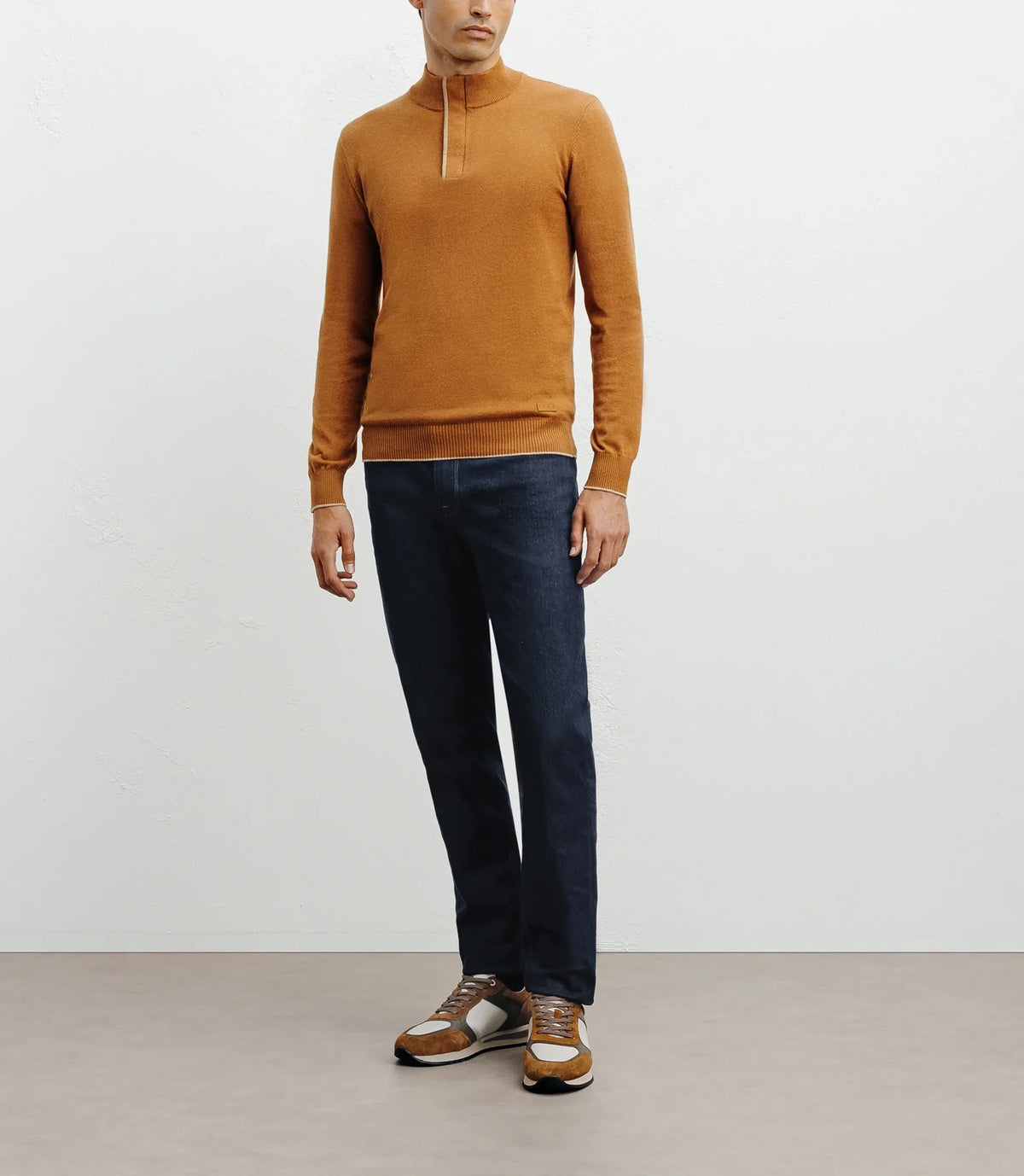 Pull col montant demi zippé camel foncé - IZAC