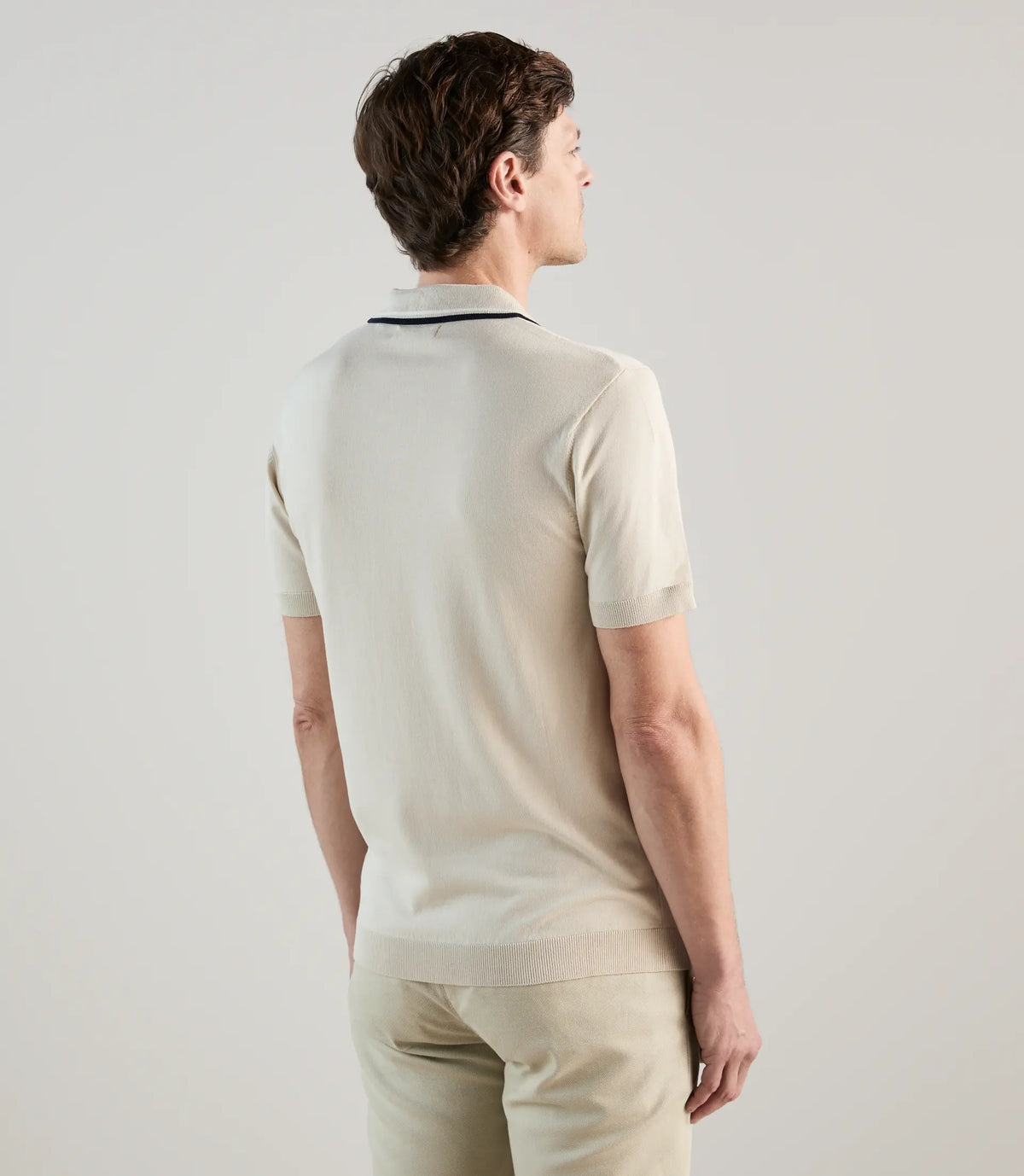 Polo col ouvert en maille beige - IZAC