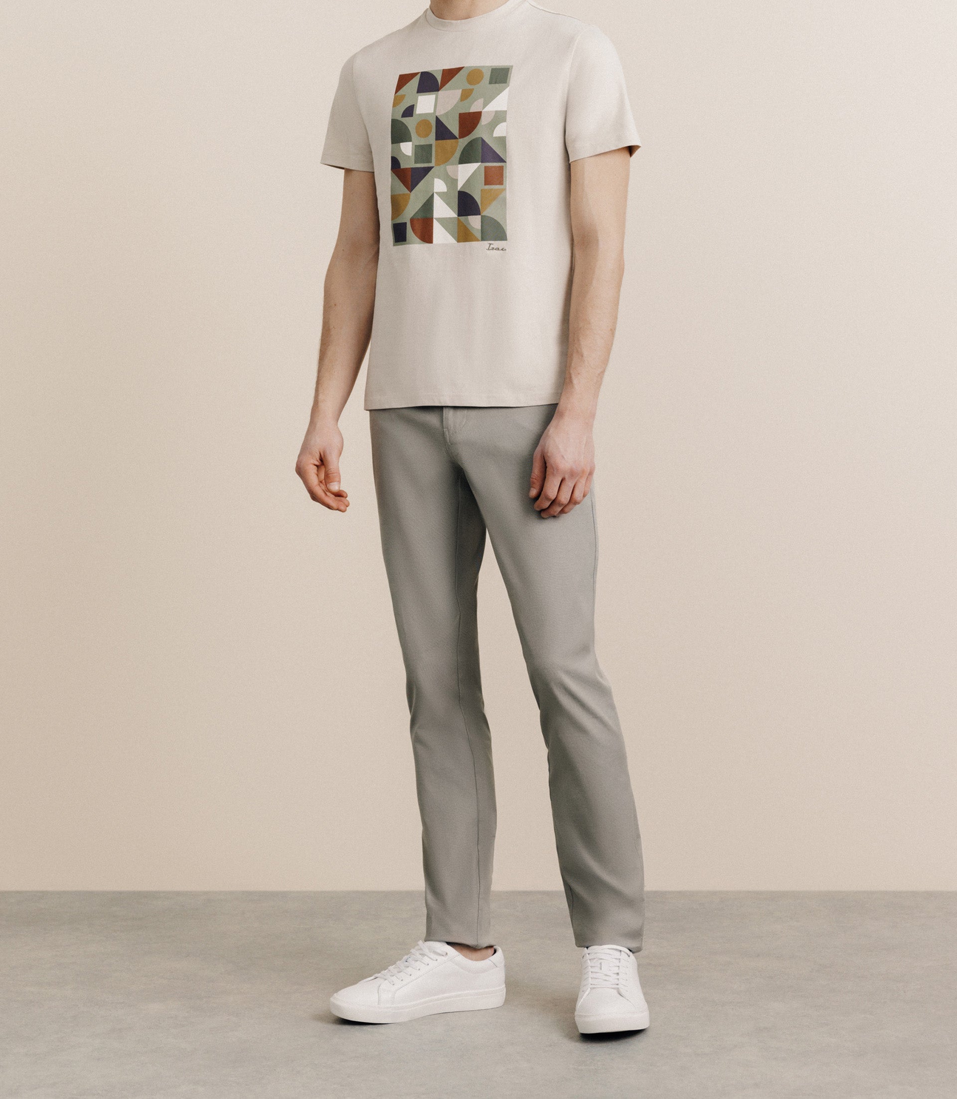 T-shirt print manches courtes beige - IZAC