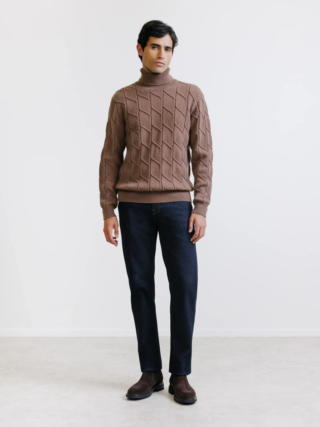 Pull col roulé en maille torsadée tabac - IZAC