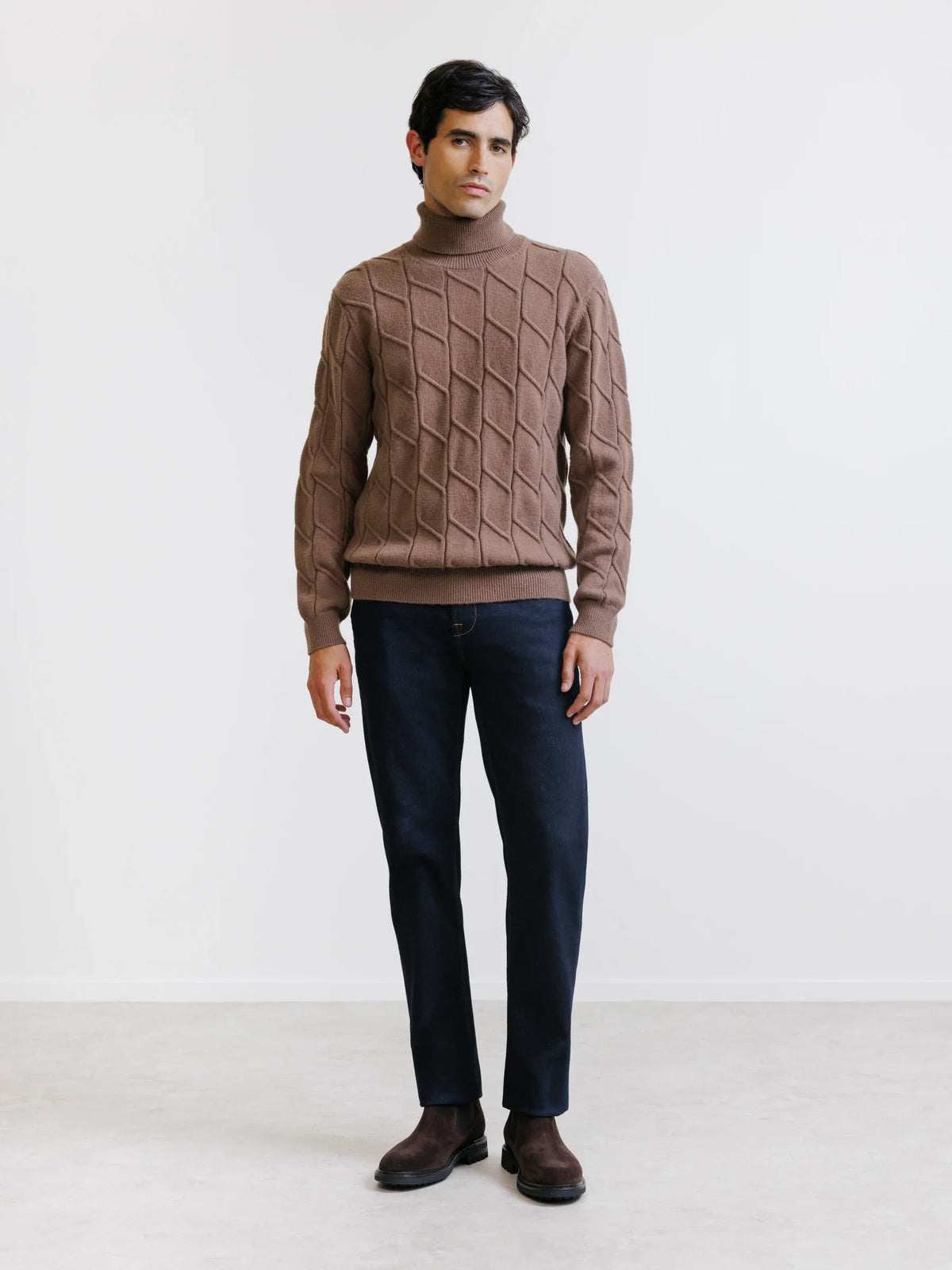 Pull col roulé en maille torsadée tabac - IZAC