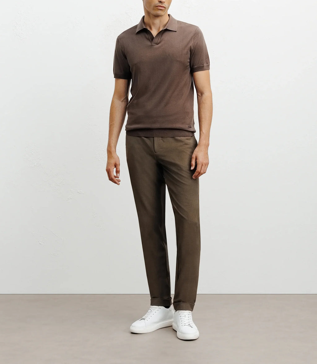 Polo col ouvert en maille chatain - IZAC
