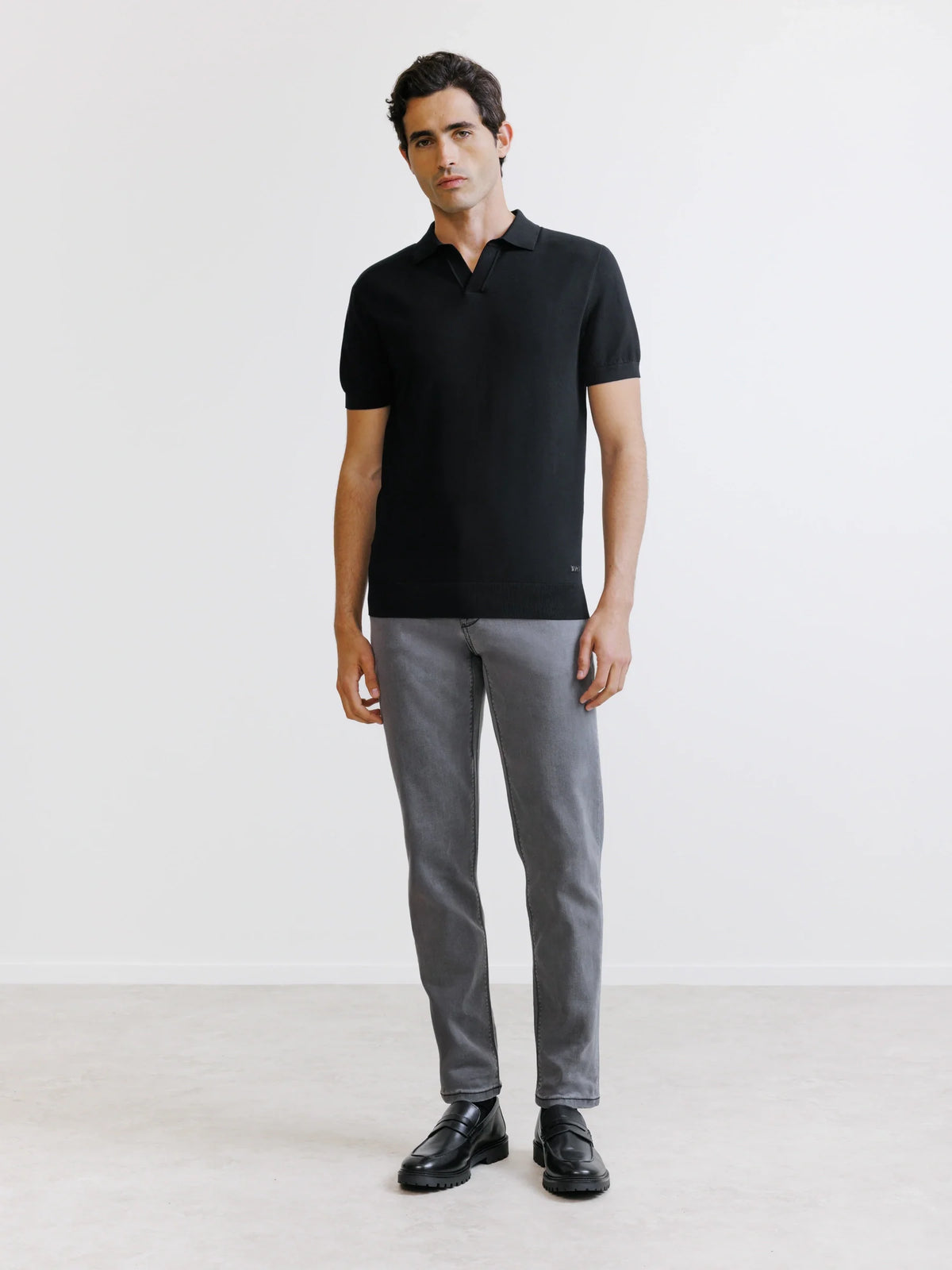 Polo col ouvert en maille noir - IZAC