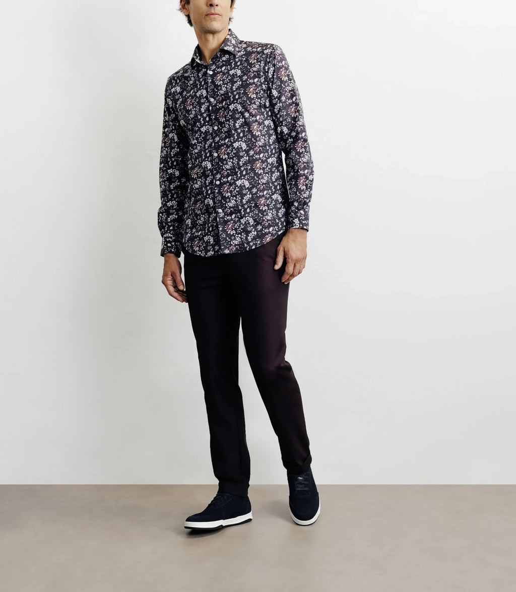 Chemise casual imprimé fleurs bleu marine - IZAC