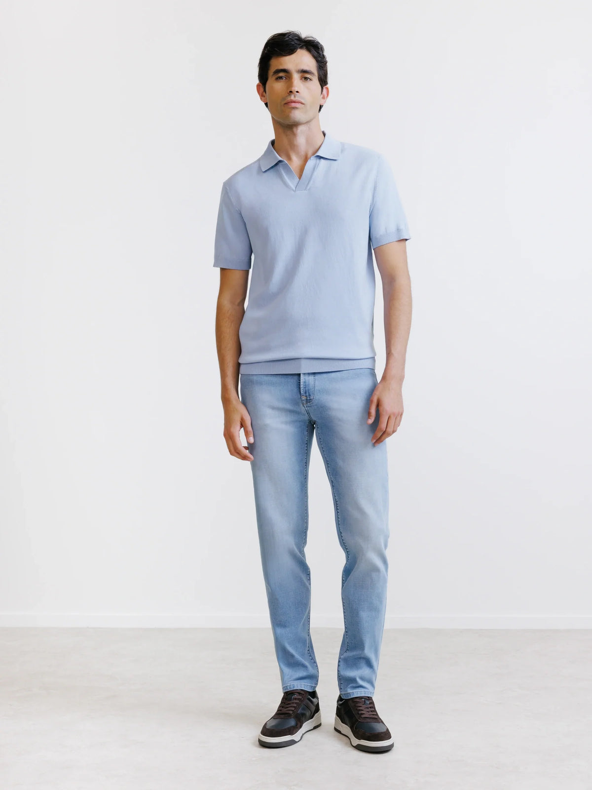 Polo col ouvert en maille bleu ciel - IZAC