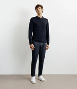 Pull col polo zippé en maille fine marine - IZAC