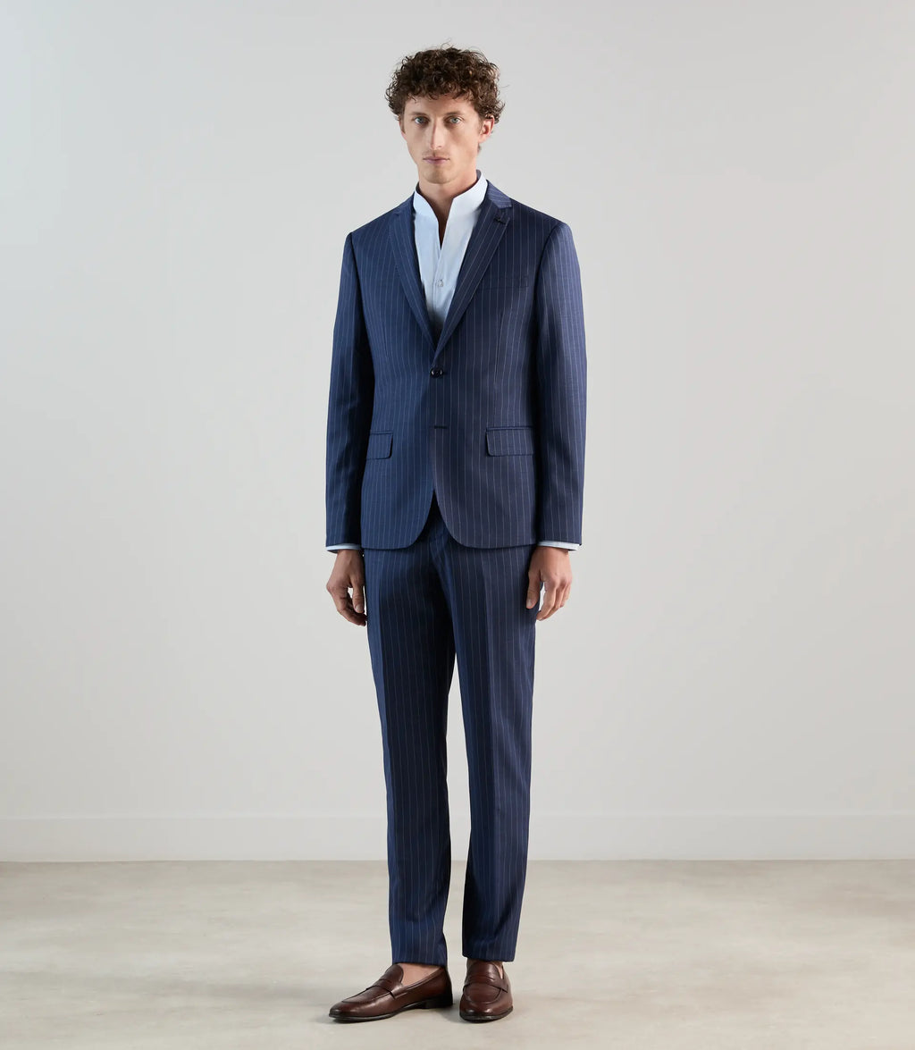 Costume 2 boutons en laine majoritaire bleu denim - IZAC