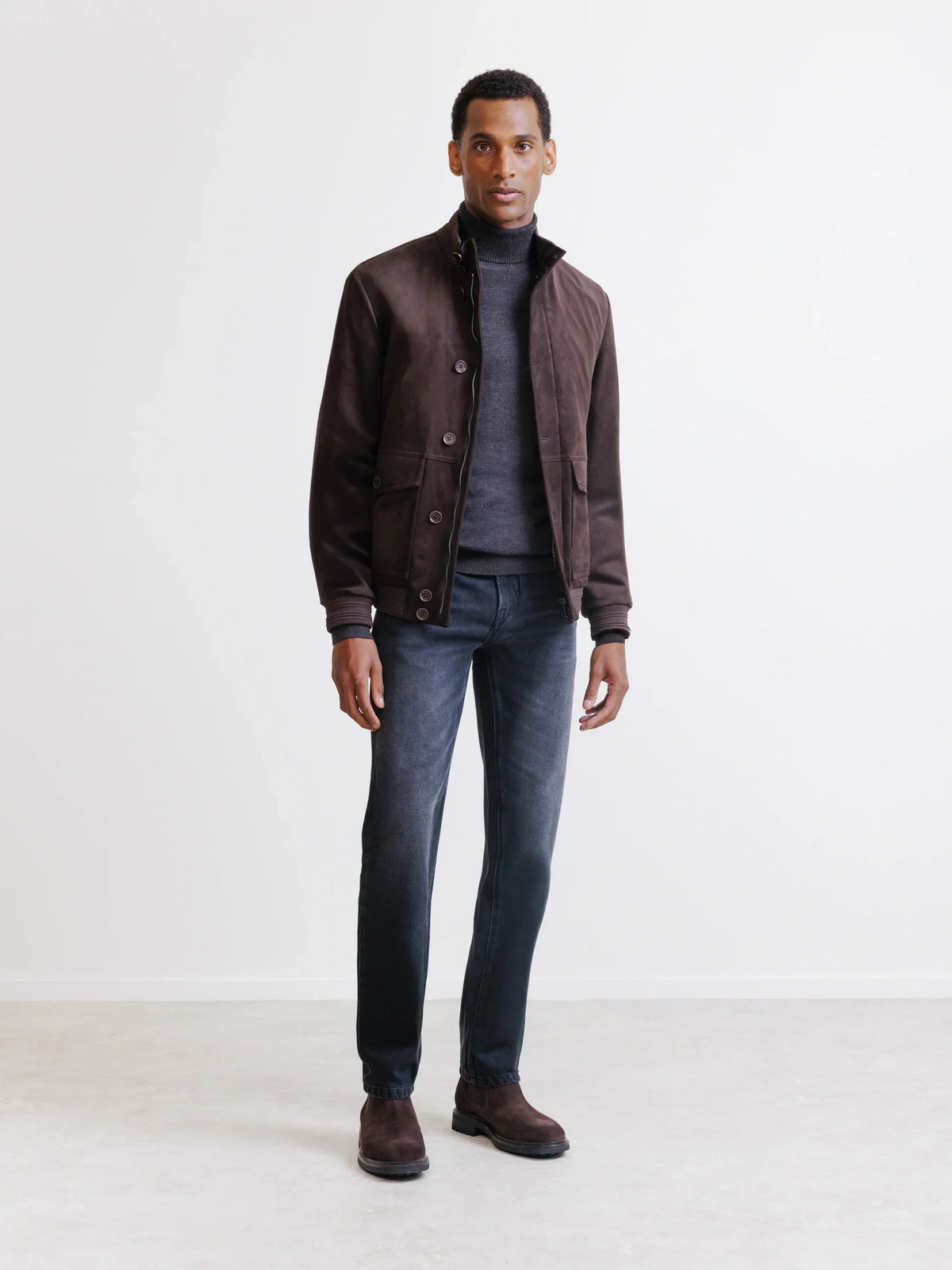 Blouson col montant en suède marron foncé - IZAC