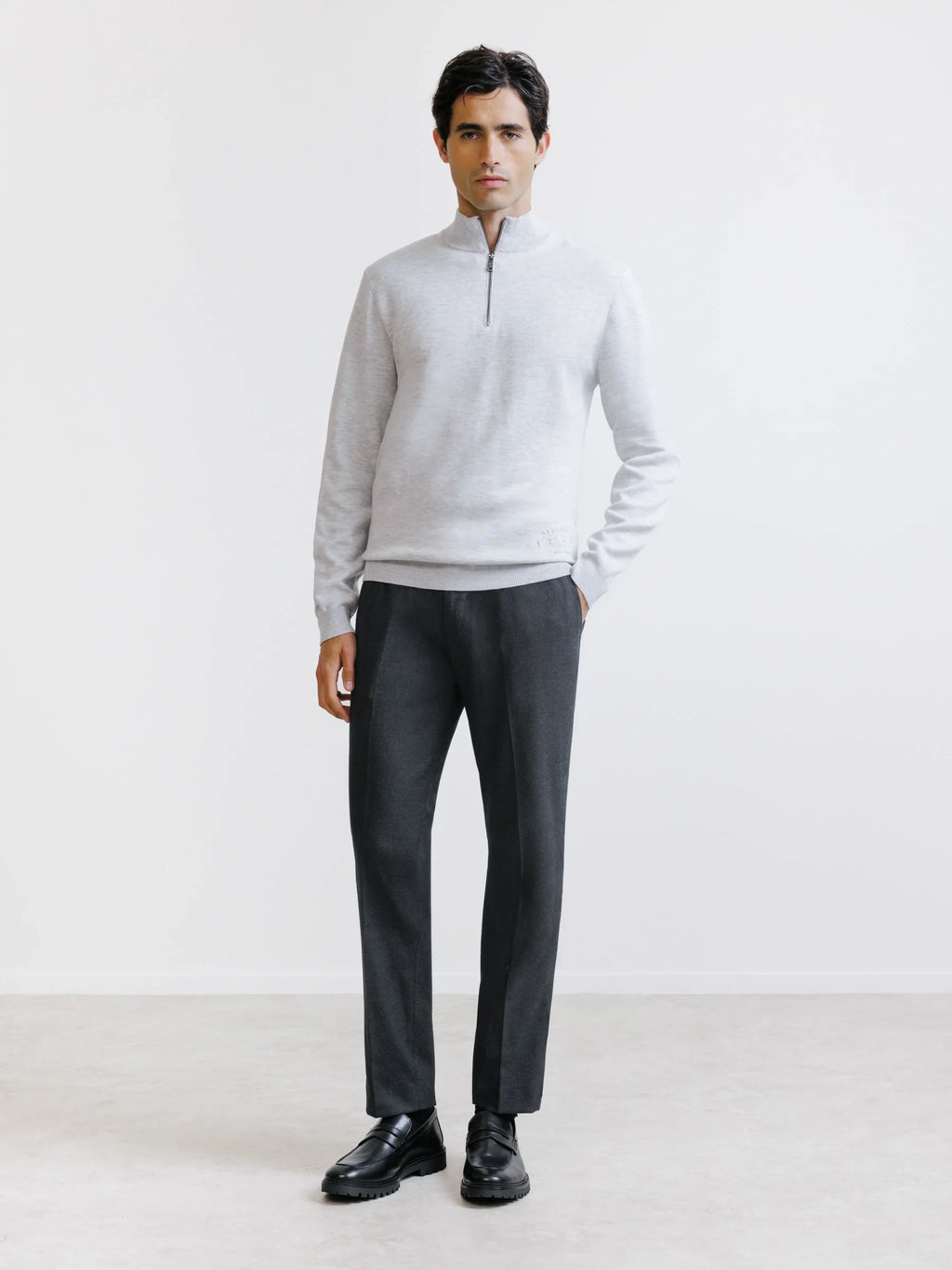 Pull à col demi-zippé gris clair - IZAC