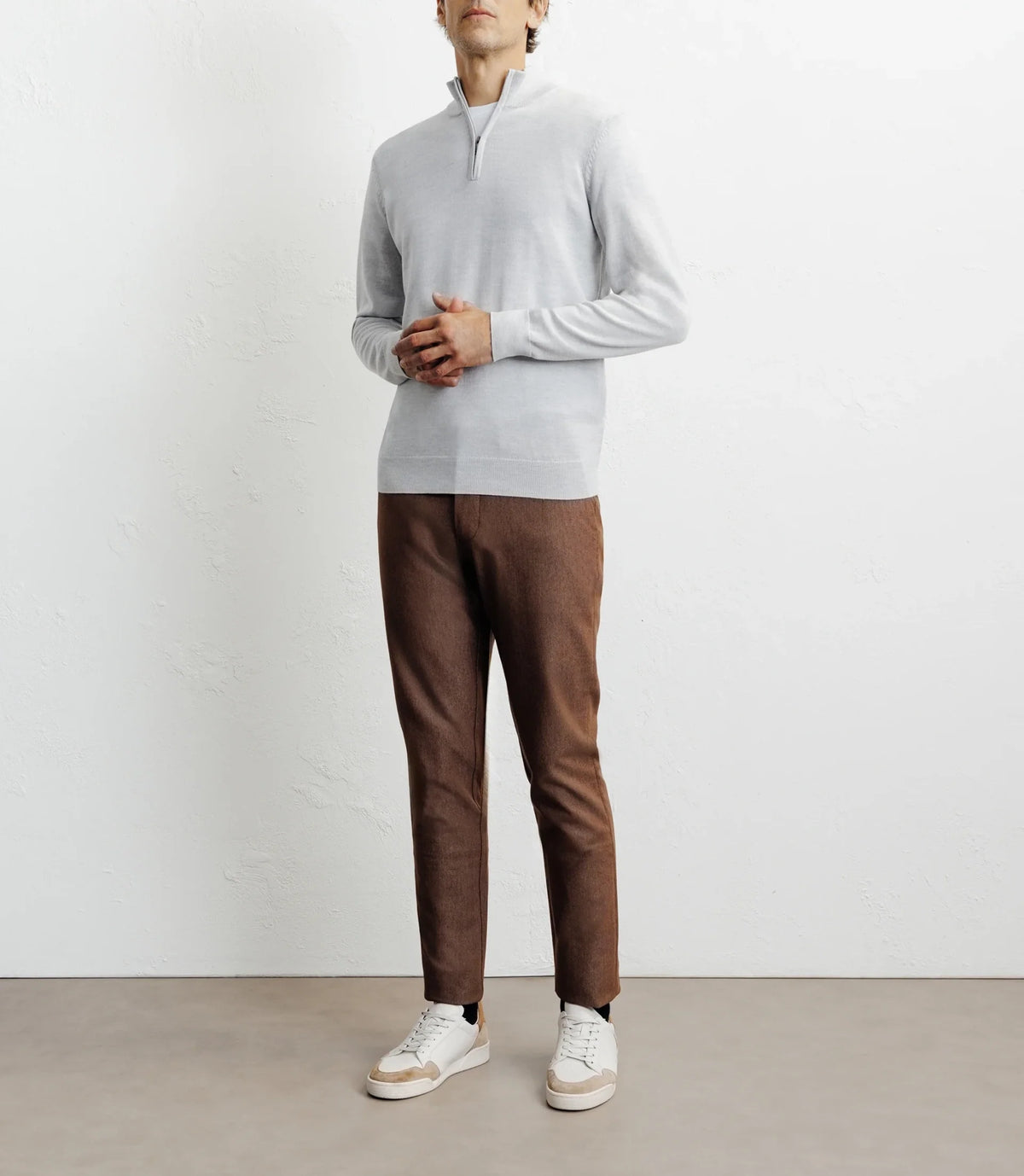 Pull à col demi zippé mérinos gris chiné - IZAC