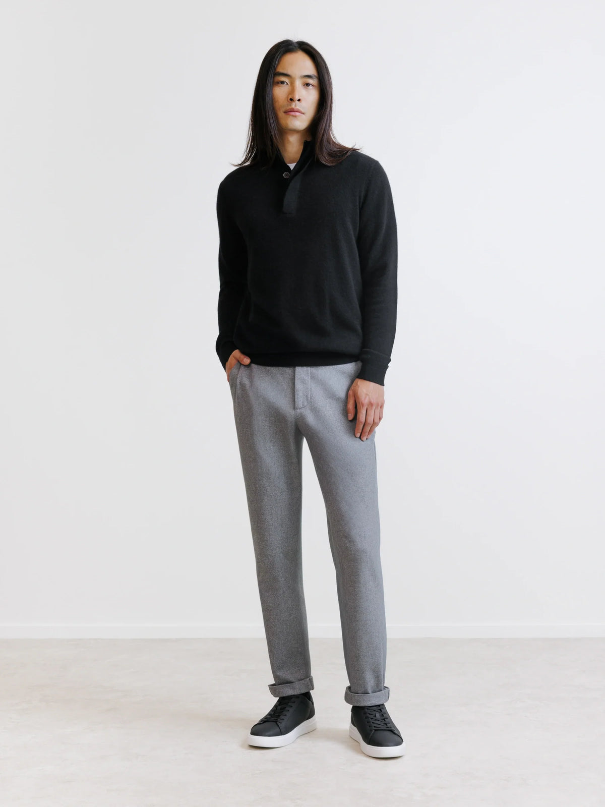 Pull col montant 100% cachemire noir - IZAC