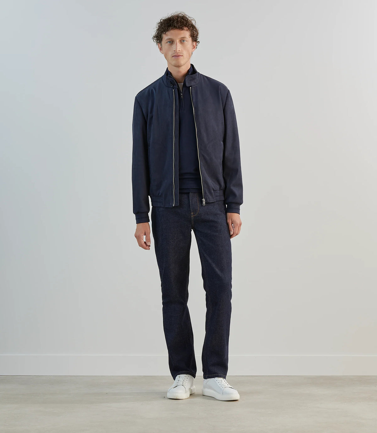 Blouson col montant en suède marine - IZAC