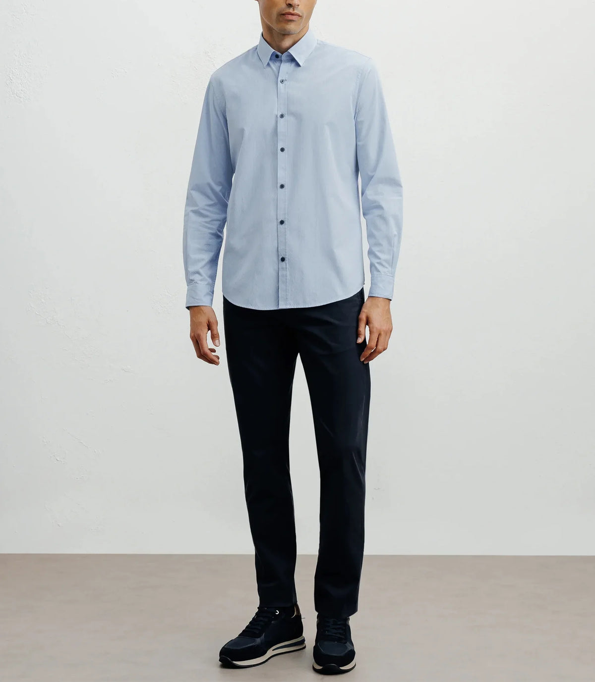 Chemise casual bleue avec des coudières en suède marine - IZAC